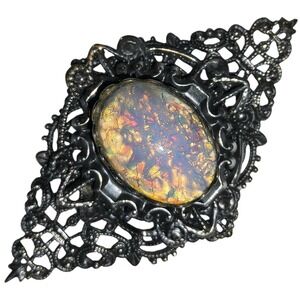 Vintage‎ Filigree Art Glass Brooch Czech Style Statement Pin